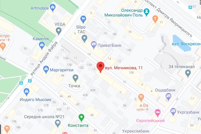 Дніпро, вул. Мечникова, 11а на карті - зображення