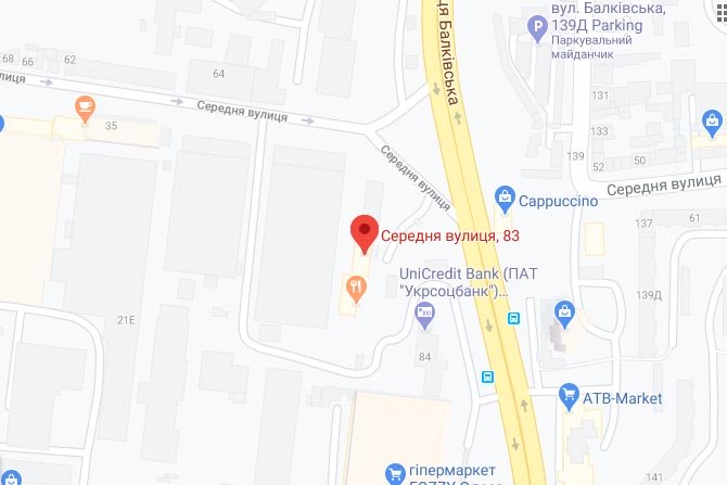 Одеса, вул. Середня, 83/1 на карті - зображення