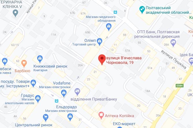 Полтава, вул. Чорновола, 19 на карті - зображення