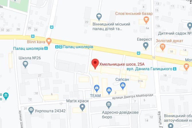 Вінниця, Хмельницьке шосе, 25а на карті - зображення