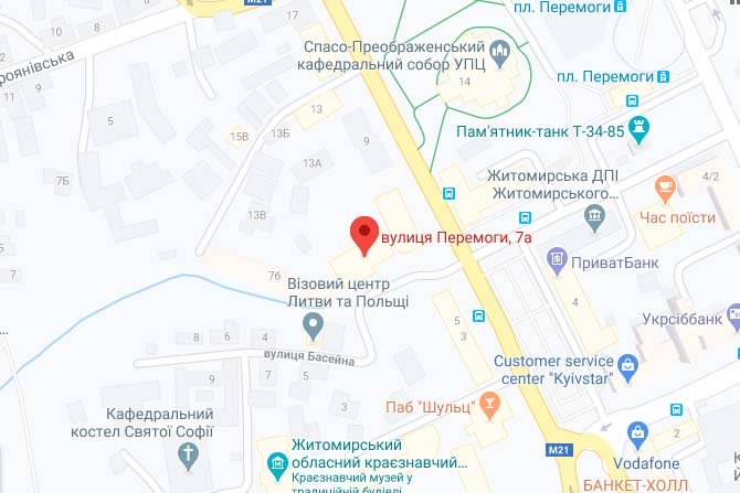 Житомир, вул. Перемоги, 7а на карті - зображення
